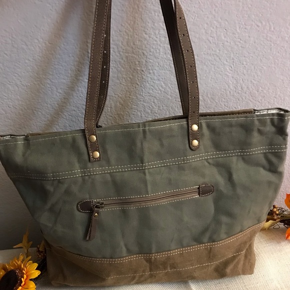 MYRA Military Badge Canvas Leather bag purse - Picture 6 of 8